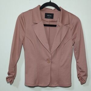 Active USA Knit Blazer Blush Pink One Button Stretch Ruched Sleeve Womens Size S
